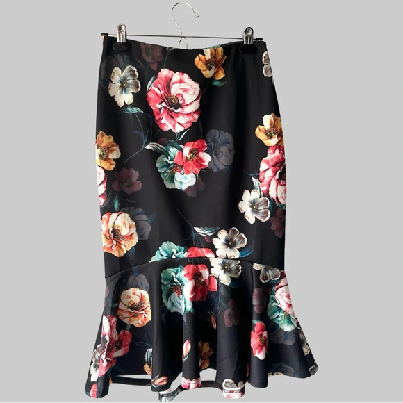 NWT Another Story Floral Print Midi Skirt with Fluted Hem Mermaid Skirt - Picture 1 of 15